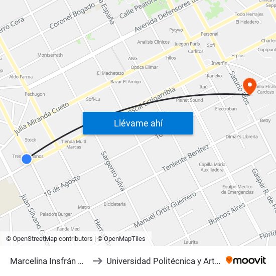 Marcelina Insfrán X Mcal. Estigarribia to Universidad Politécnica y Artistica del Paraguay - UPAP map