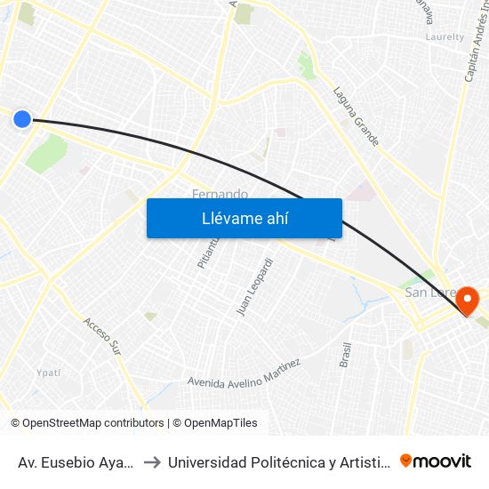 Av. Eusebio Ayala X Nazareth to Universidad Politécnica y Artistica del Paraguay - UPAP map