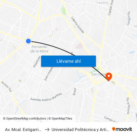 Av. Mcal. Estigarribia X 14 De Mayo to Universidad Politécnica y Artistica del Paraguay - UPAP map