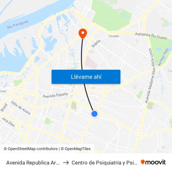 Avenida Republica Argentina, 201 to Centro de Psiquiatría y Psicoterapia  - IPS map