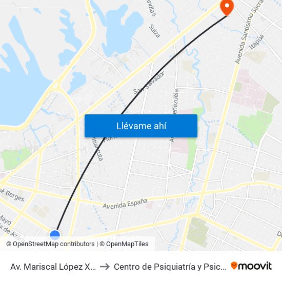 Av. Mariscal López X Melgarejo to Centro de Psiquiatría y Psicoterapia  - IPS map