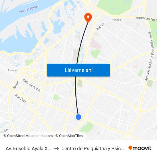 Av. Eusebio Ayala X Nazareth to Centro de Psiquiatría y Psicoterapia  - IPS map