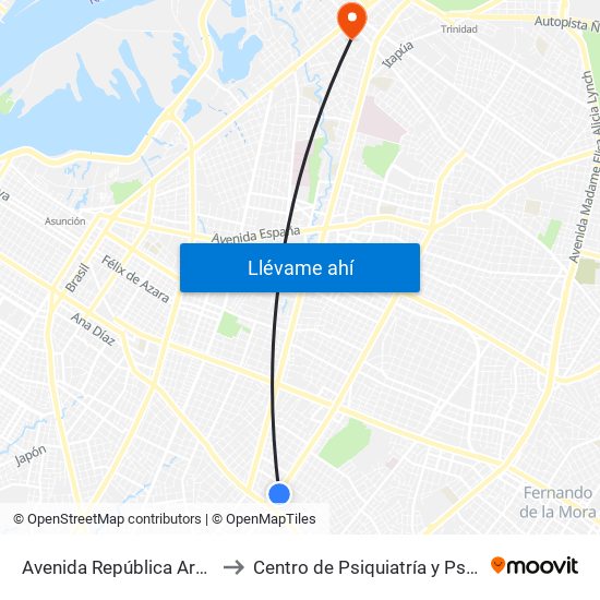 Avenida República Argentina, 3016 to Centro de Psiquiatría y Psicoterapia  - IPS map