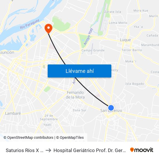 Saturios Ríos X Dr. Pellón to Hospital Geriátrico Prof. Dr. Gerardo Buongermini map