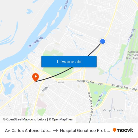 Av. Carlos Antonio López X Av. Eusebio Ayala to Hospital Geriátrico Prof. Dr. Gerardo Buongermini map