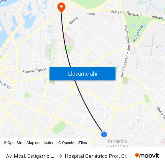 Av. Mcal. Estigarribia X 14 De Mayo to Hospital Geriátrico Prof. Dr. Gerardo Buongermini map