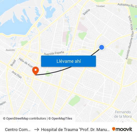 Centro Comercial to Hospital de Trauma "Prof. Dr. Manuel Giagni" map