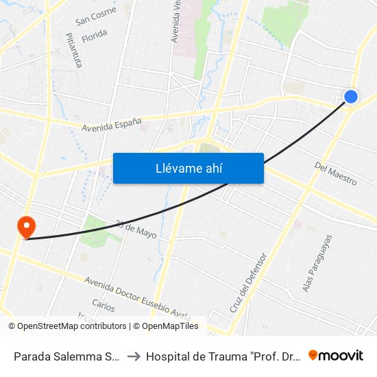 Parada Salemma Super Center to Hospital de Trauma "Prof. Dr. Manuel Giagni" map