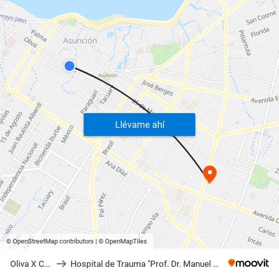 Oliva X Chile to Hospital de Trauma "Prof. Dr. Manuel Giagni" map