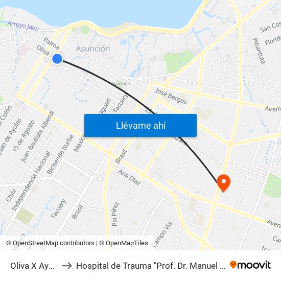 Oliva X Ayolas to Hospital de Trauma "Prof. Dr. Manuel Giagni" map