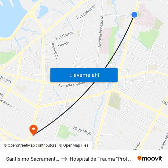 Santísimo Sacramento X Lombardo to Hospital de Trauma "Prof. Dr. Manuel Giagni" map