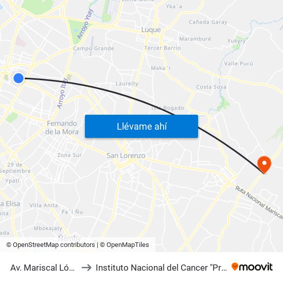 Av. Mariscal López X Bulnes to Instituto Nacional del Cancer "Prof. Dr. Manuel Riveros" map