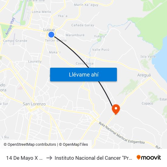 14 De Mayo X Balderrama to Instituto Nacional del Cancer "Prof. Dr. Manuel Riveros" map