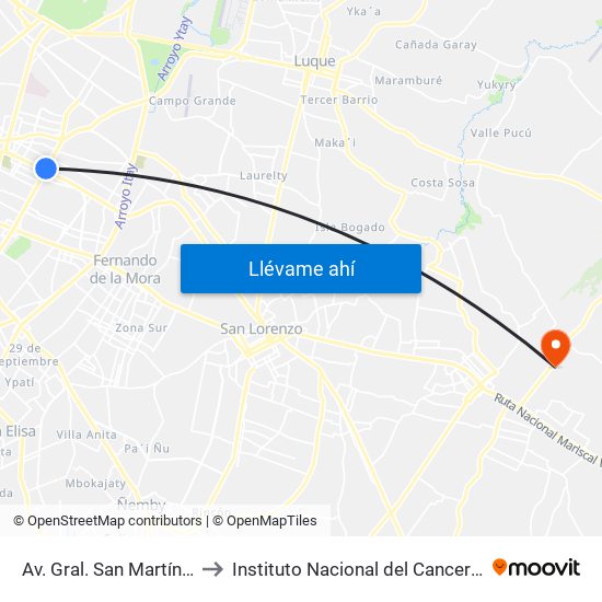 Av. Gral. San Martín X Av. Mcal. López to Instituto Nacional del Cancer "Prof. Dr. Manuel Riveros" map