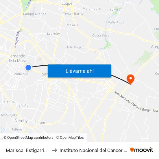 Mariscal Estigarribia X Atilio Galfre to Instituto Nacional del Cancer "Prof. Dr. Manuel Riveros" map