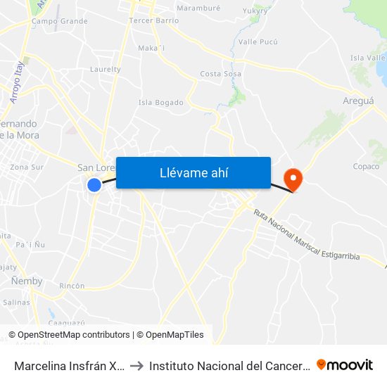 Marcelina Insfrán X Mcal. Estigarribia to Instituto Nacional del Cancer "Prof. Dr. Manuel Riveros" map