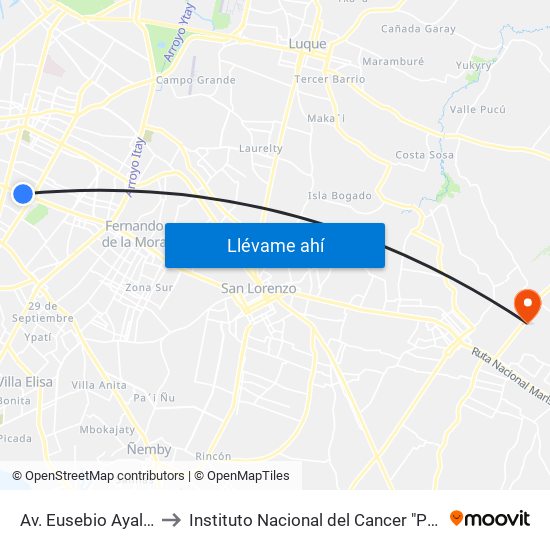 Av. Eusebio Ayala X Nazareth to Instituto Nacional del Cancer "Prof. Dr. Manuel Riveros" map