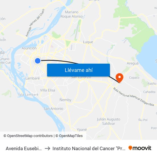Avenida Eusebio Ayala, 995 to Instituto Nacional del Cancer "Prof. Dr. Manuel Riveros" map