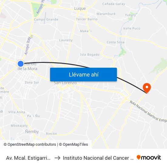 Av. Mcal. Estigarribia X 14 De Mayo to Instituto Nacional del Cancer "Prof. Dr. Manuel Riveros" map