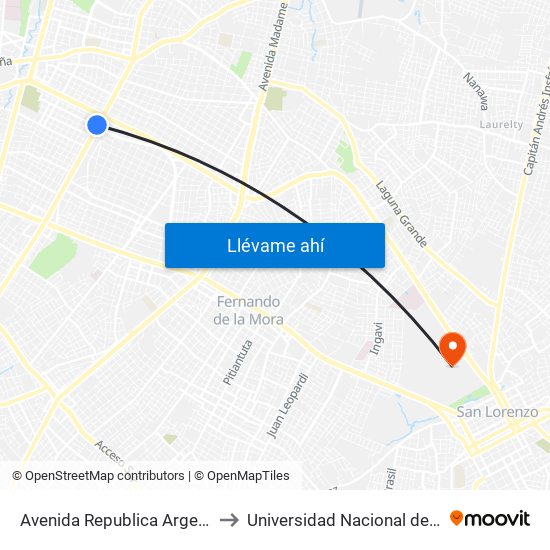 Avenida Republica Argentina, 201 to Universidad Nacional de Asunción map