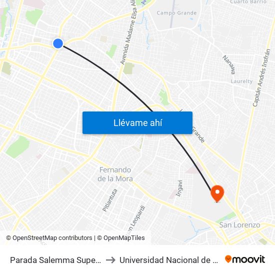 Parada Salemma Super Center to Universidad Nacional de Asunción map