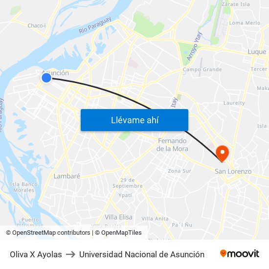 Oliva X Ayolas to Universidad Nacional de Asunción map