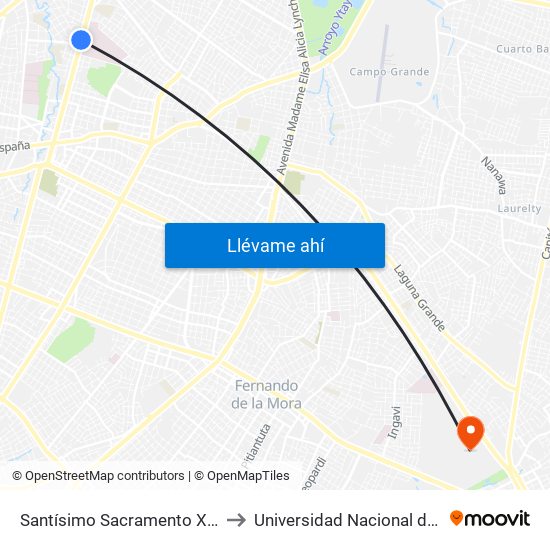 Santísimo Sacramento X Lombardo to Universidad Nacional de Asunción map
