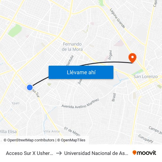 Acceso Sur X Usher Ríos to Universidad Nacional de Asunción map