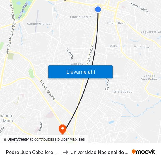 Pedro Juan Caballero X Herrera to Universidad Nacional de Asunción map