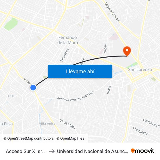 Acceso Sur X Israel to Universidad Nacional de Asunción map