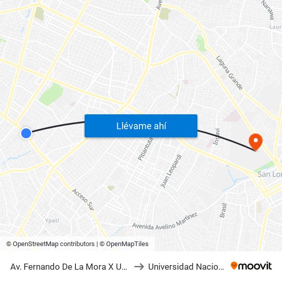 Av. Fernando De La Mora X Universitarios Del Chaco to Universidad Nacional de Asunción map