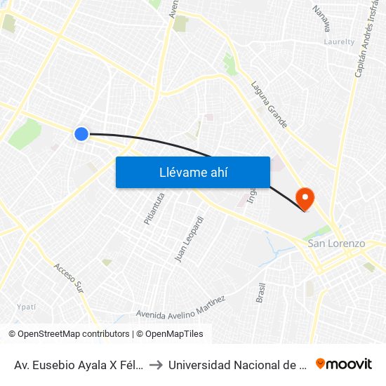 Av. Eusebio Ayala X Félix Lopéz to Universidad Nacional de Asunción map
