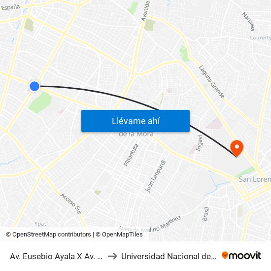 Av. Eusebio Ayala X Av. Argentina to Universidad Nacional de Asunción map