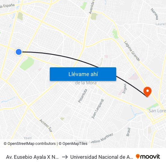 Av. Eusebio Ayala X Nazareth to Universidad Nacional de Asunción map