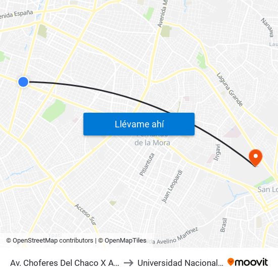 Av. Choferes Del Chaco X Av. Eusebio Ayala to Universidad Nacional de Asunción map