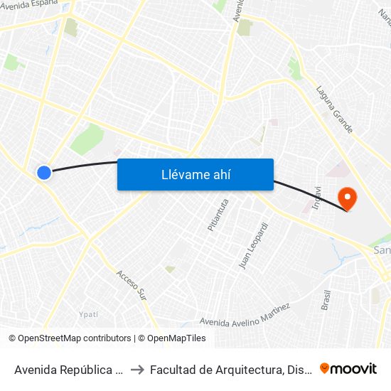 Avenida República Argentina, 3016 to Facultad de Arquitectura, Diseño y Arte (FADA-UNA) map