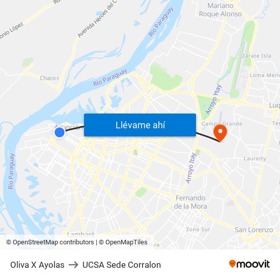 Oliva X Ayolas to UCSA Sede Corralon map