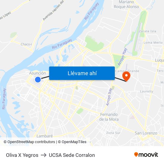 Oliva X Yegros to UCSA Sede Corralon map