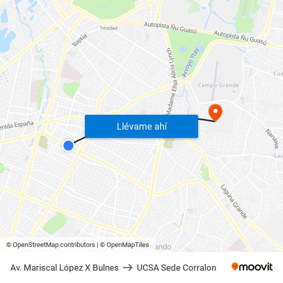 Av. Mariscal López X Bulnes to UCSA Sede Corralon map