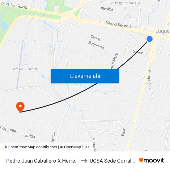 Pedro Juan Caballero X Herrera to UCSA Sede Corralon map