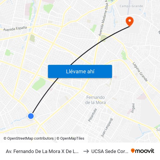 Av. Fernando De La Mora X De La Victoria to UCSA Sede Corralon map