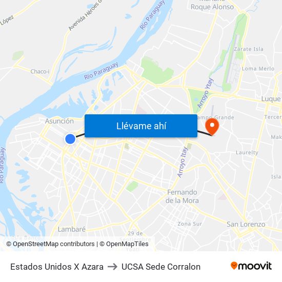 Estados Unidos X Azara to UCSA Sede Corralon map