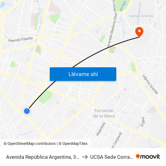 Avenida República Argentina, 3016 to UCSA Sede Corralon map