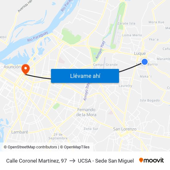 Calle Coronel Martínez, 97 to UCSA - Sede San Miguel map