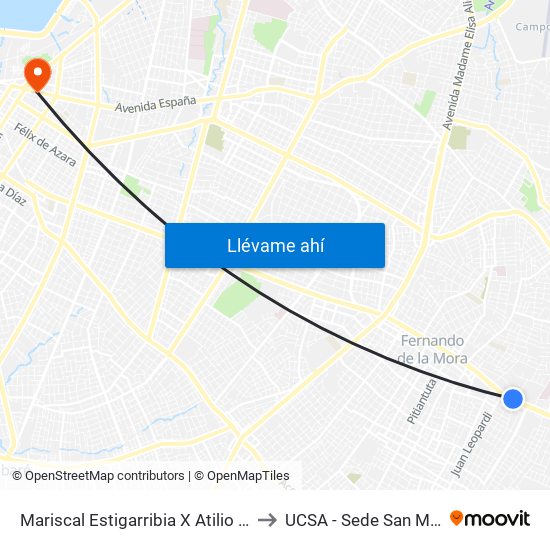 Mariscal Estigarribia X Atilio Galfre to UCSA - Sede San Miguel map