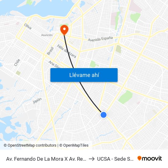 Av. Fernando De La Mora X Av. República Argentina to UCSA - Sede San Miguel map