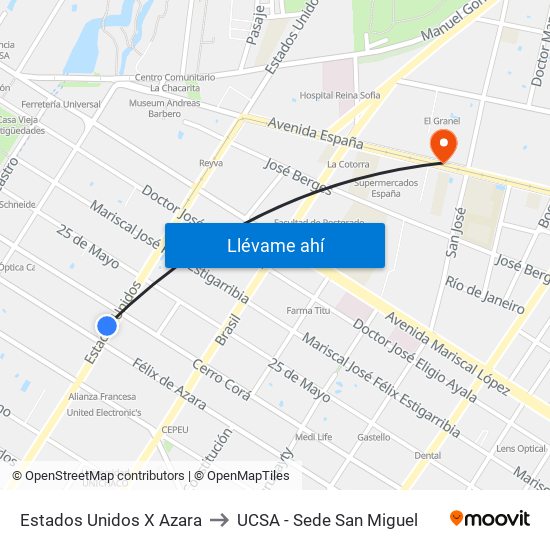 Estados Unidos X Azara to UCSA - Sede San Miguel map
