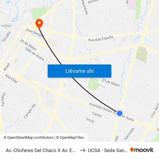 Av. Choferes Del Chaco X Av. Eusebio Ayala to UCSA - Sede San Miguel map