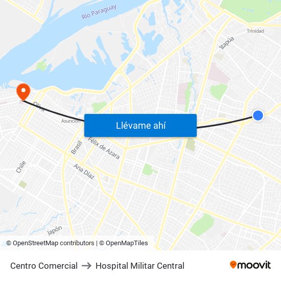 Centro Comercial to Hospital Militar Central map