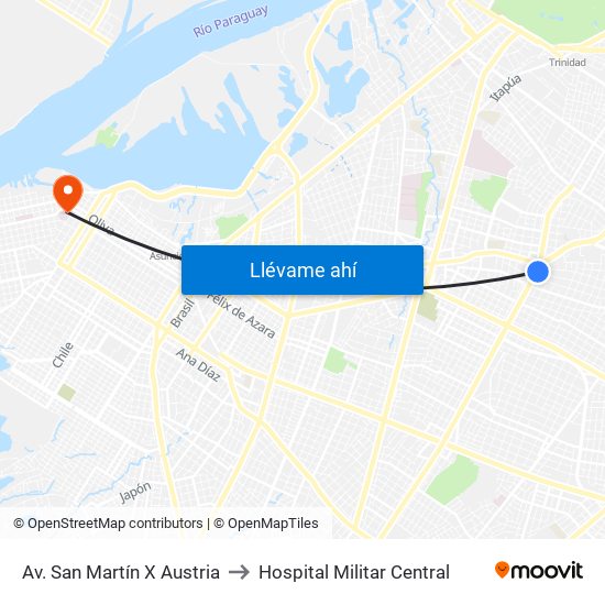 Av. San Martín X Austria to Hospital Militar Central map